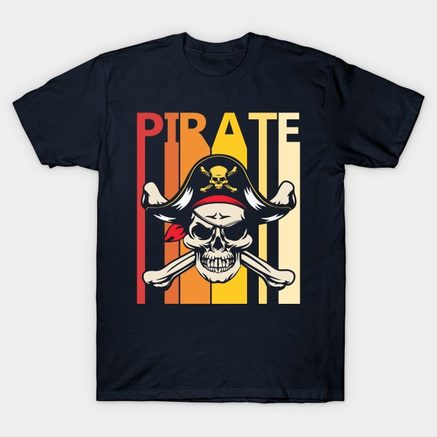 Retro 1980s Pirate Captain Skull Gift T-Shirt by GWENT